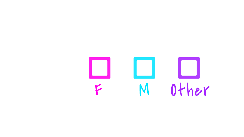 The same two "F" and "M" boxes, as well as a third box, which is purple with "Other" written underneath